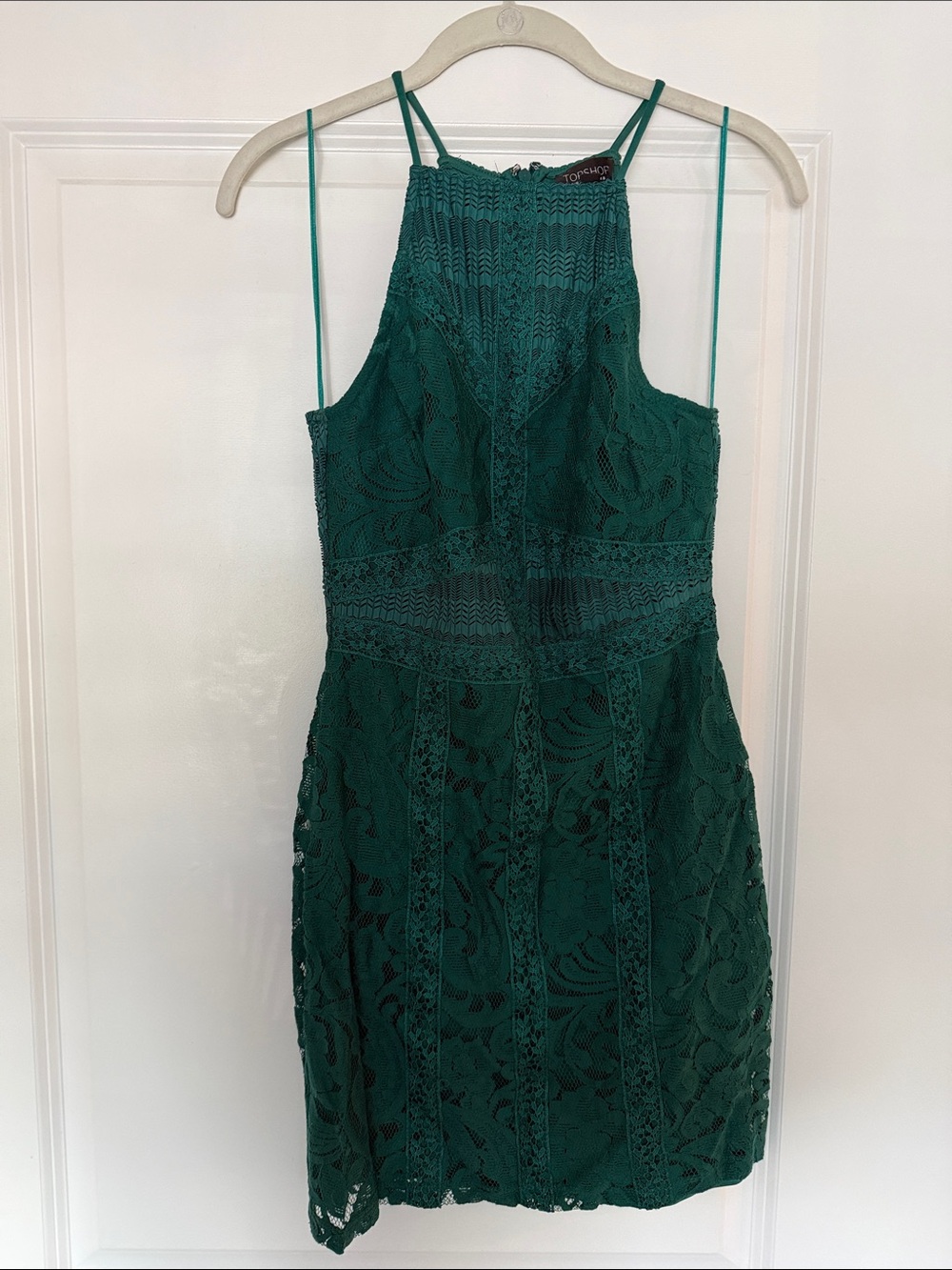 Topshop Emerald Green Crochet Halter Mini Dress